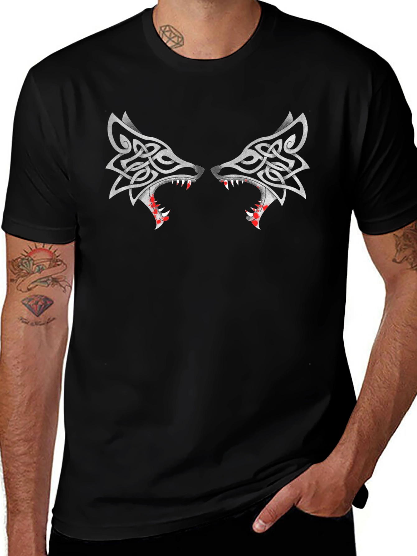Wolf Head Celtic Knot Design Black T-Shirt