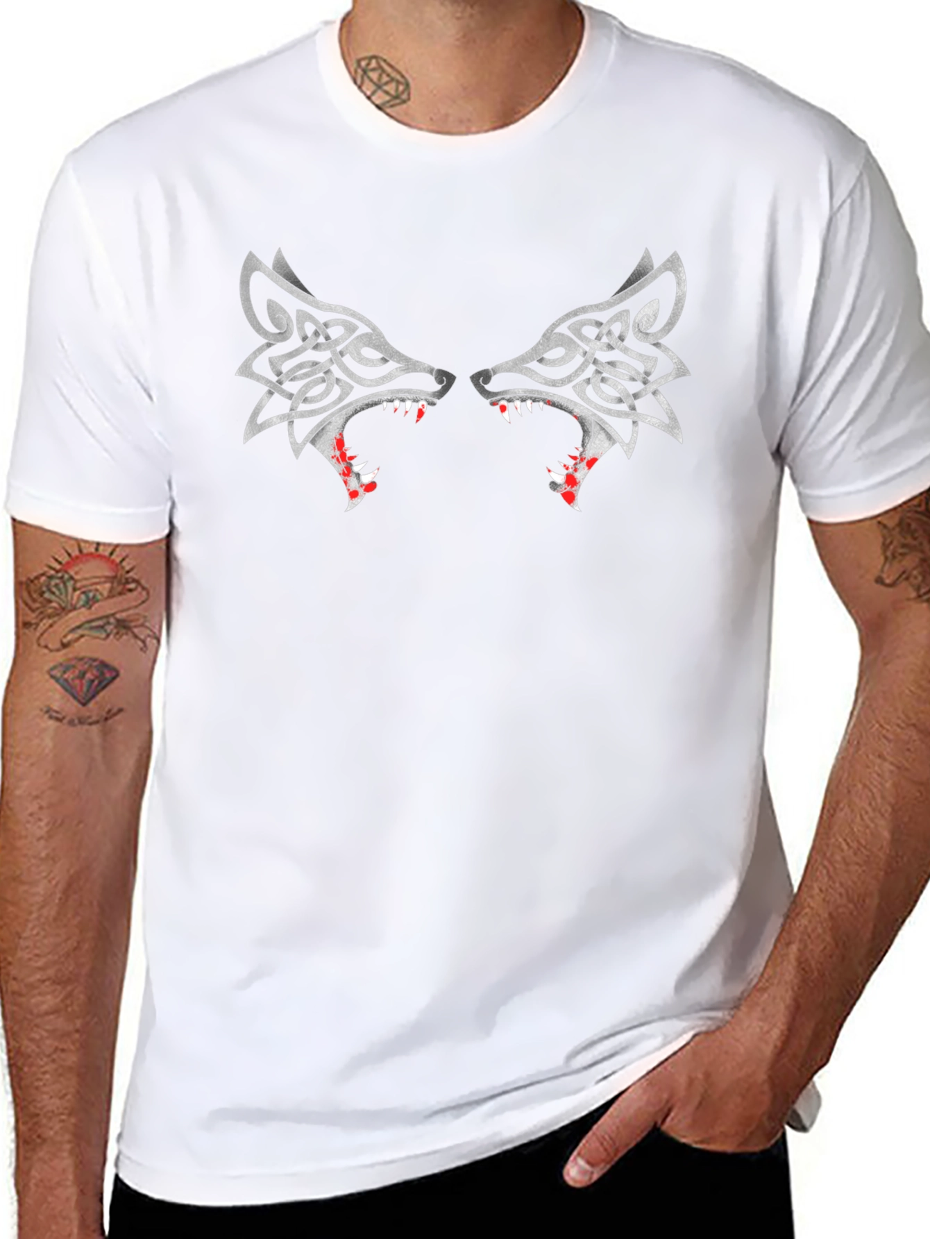 Wolf Head Celtic Knot Design Black T-Shirt