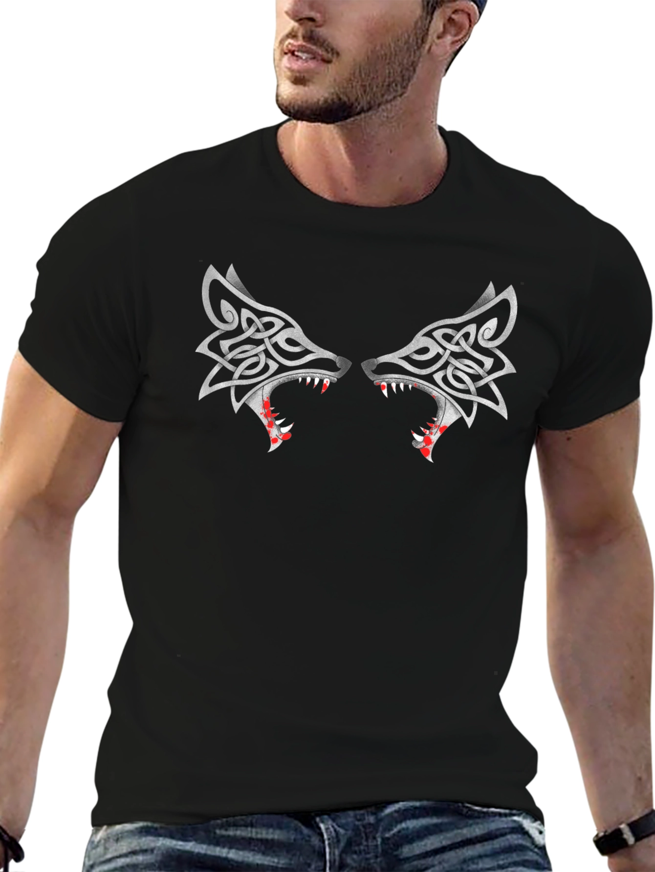 Wolf Head Celtic Knot Design Black T-Shirt