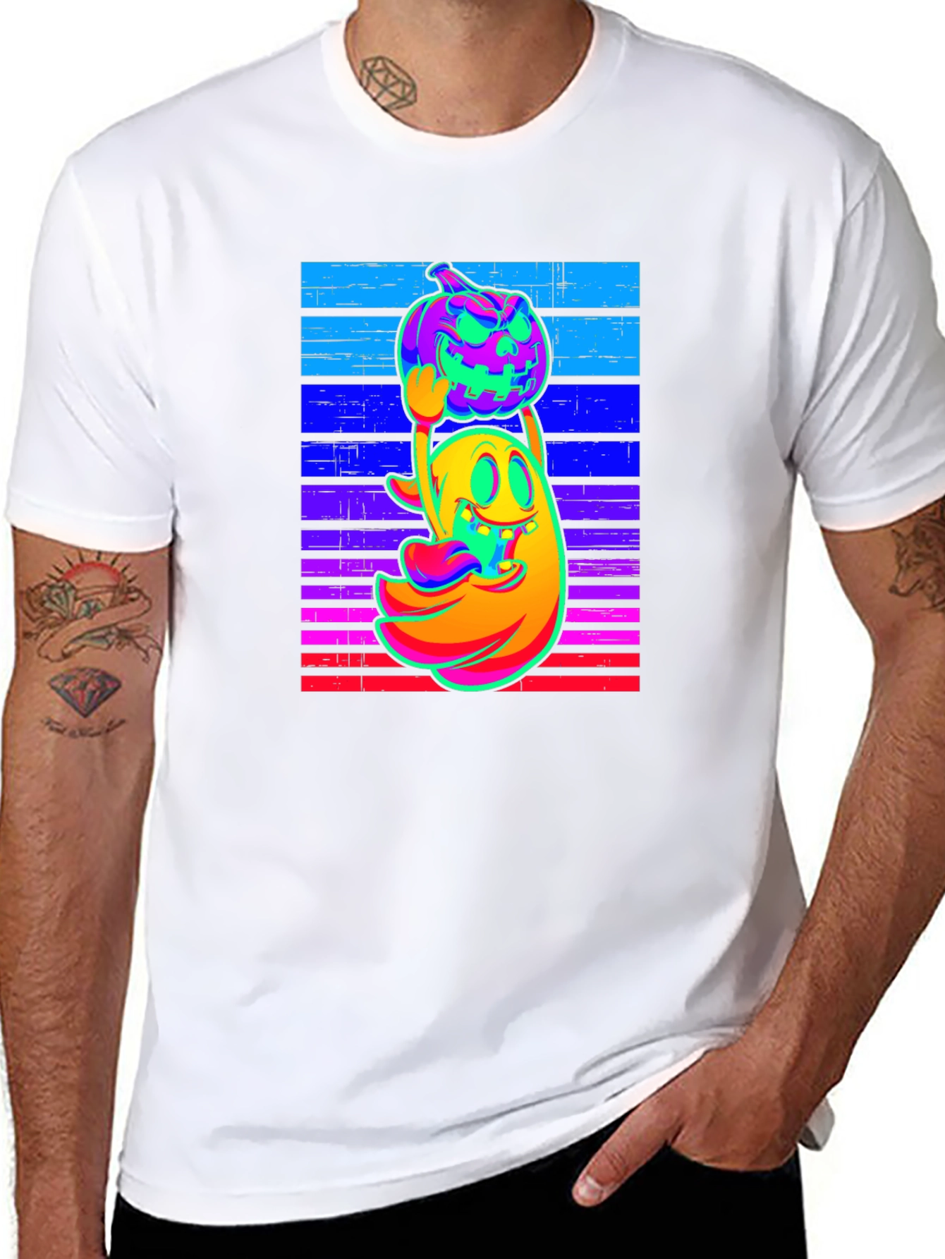 Neon Ghost & Pumpkin Graphic Tee