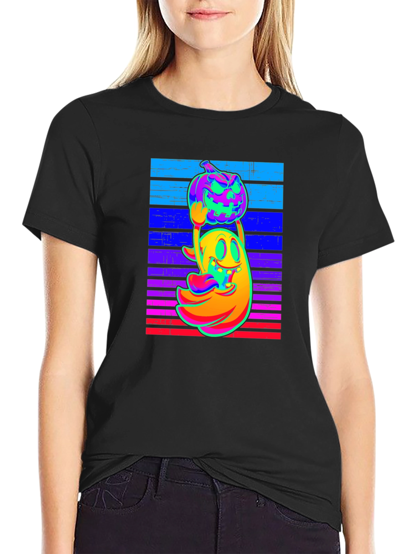 Neon Ghost & Pumpkin Graphic Tee
