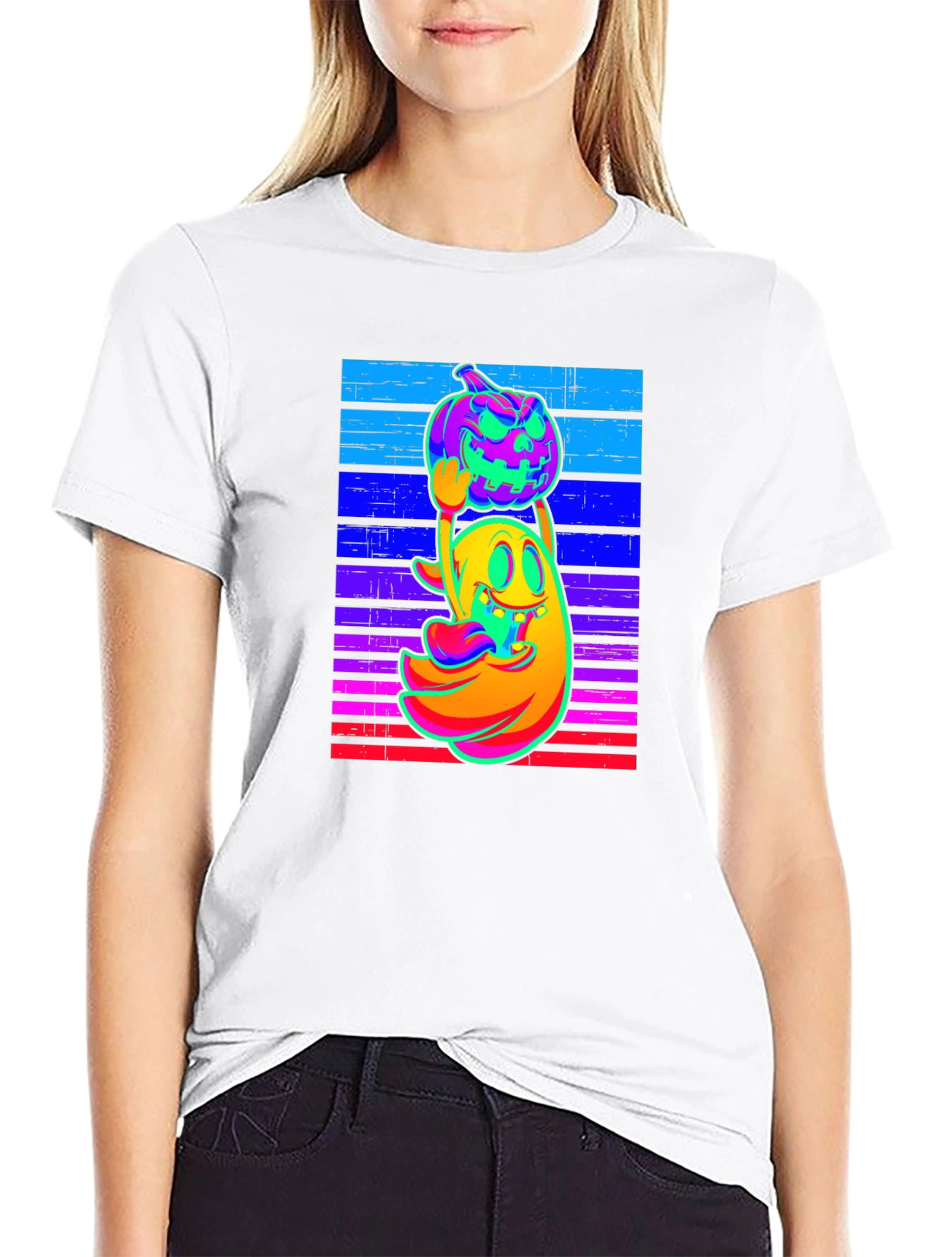 Neon Ghost & Pumpkin Graphic Tee