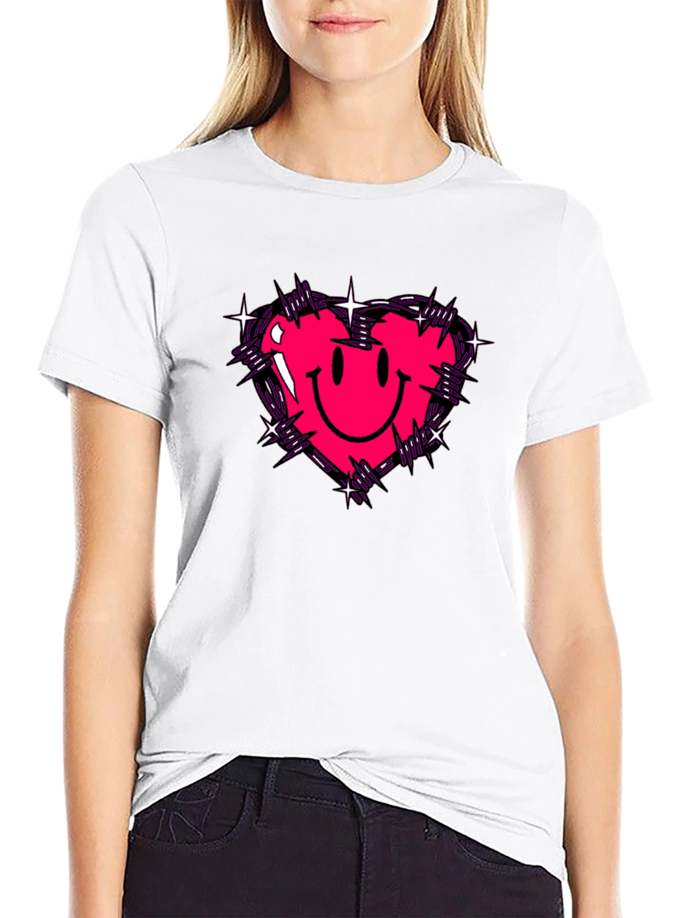 Barbed Heart Smiley Face Graphic Tee