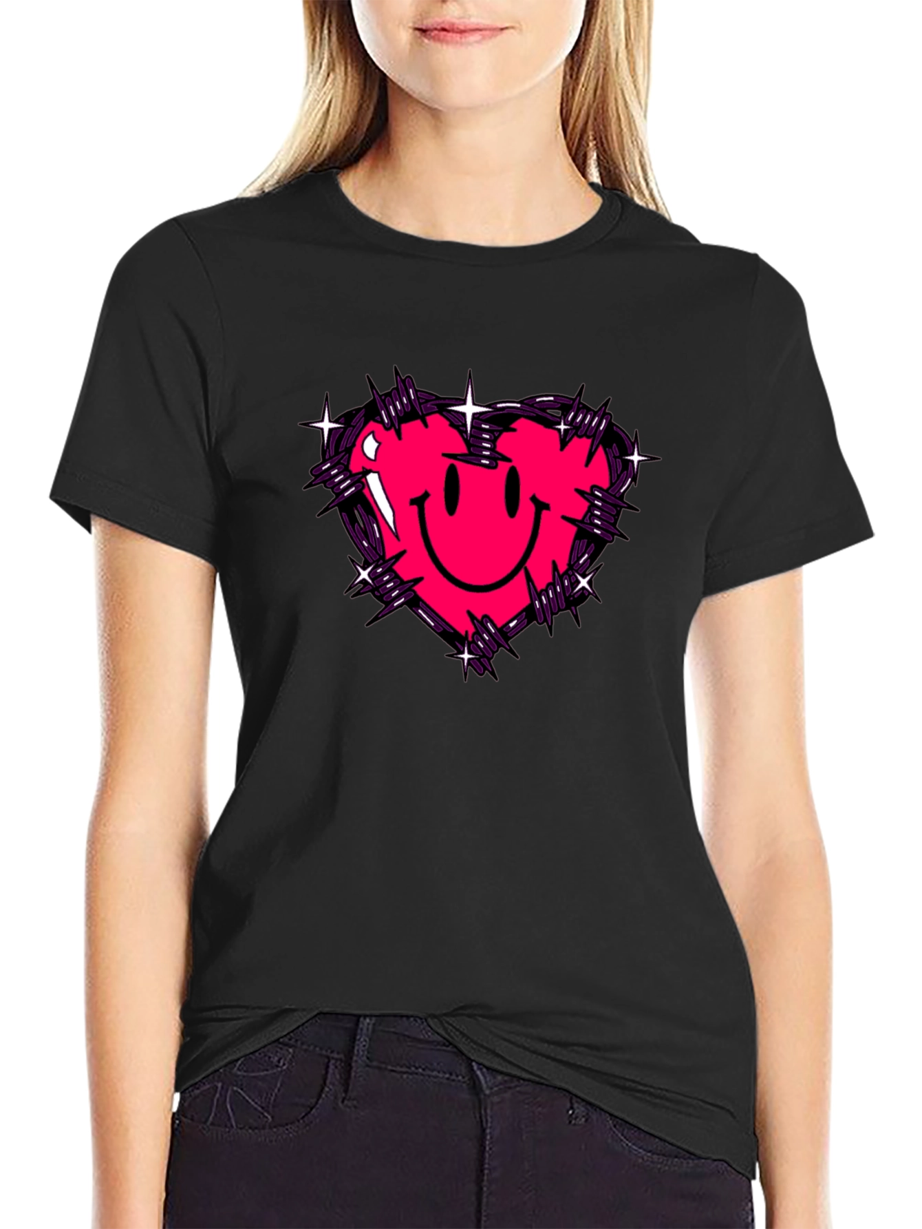 Barbed Heart Smiley Face Graphic Tee