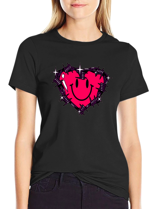 Barbed Heart Smiley Face Graphic Tee