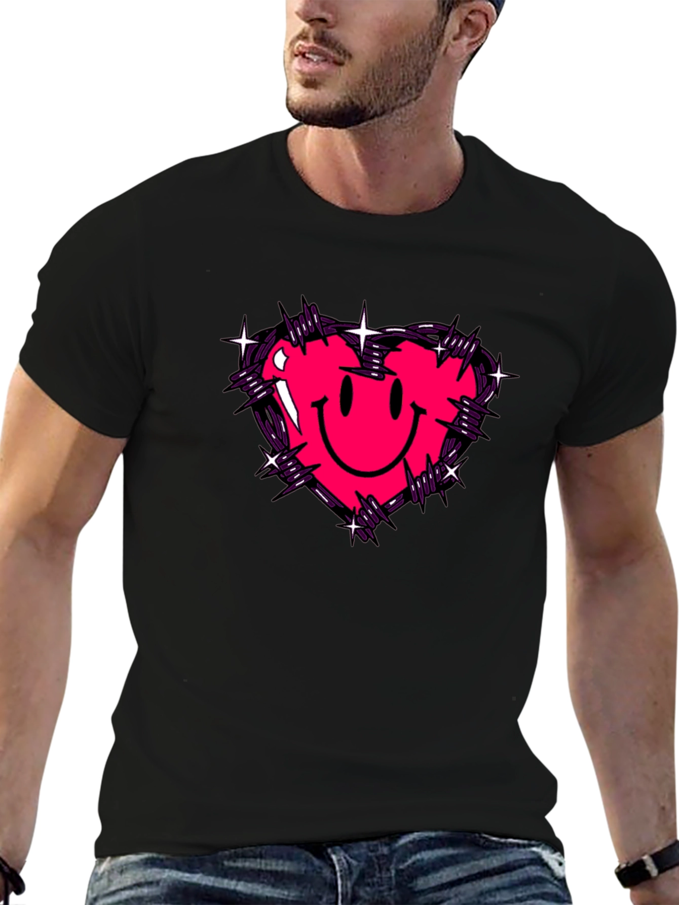 Barbed Heart Smiley Face Graphic Tee