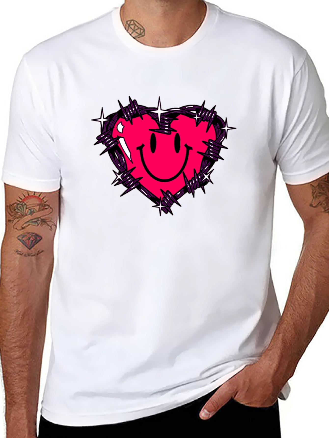 Barbed Heart Smiley Face Graphic Tee