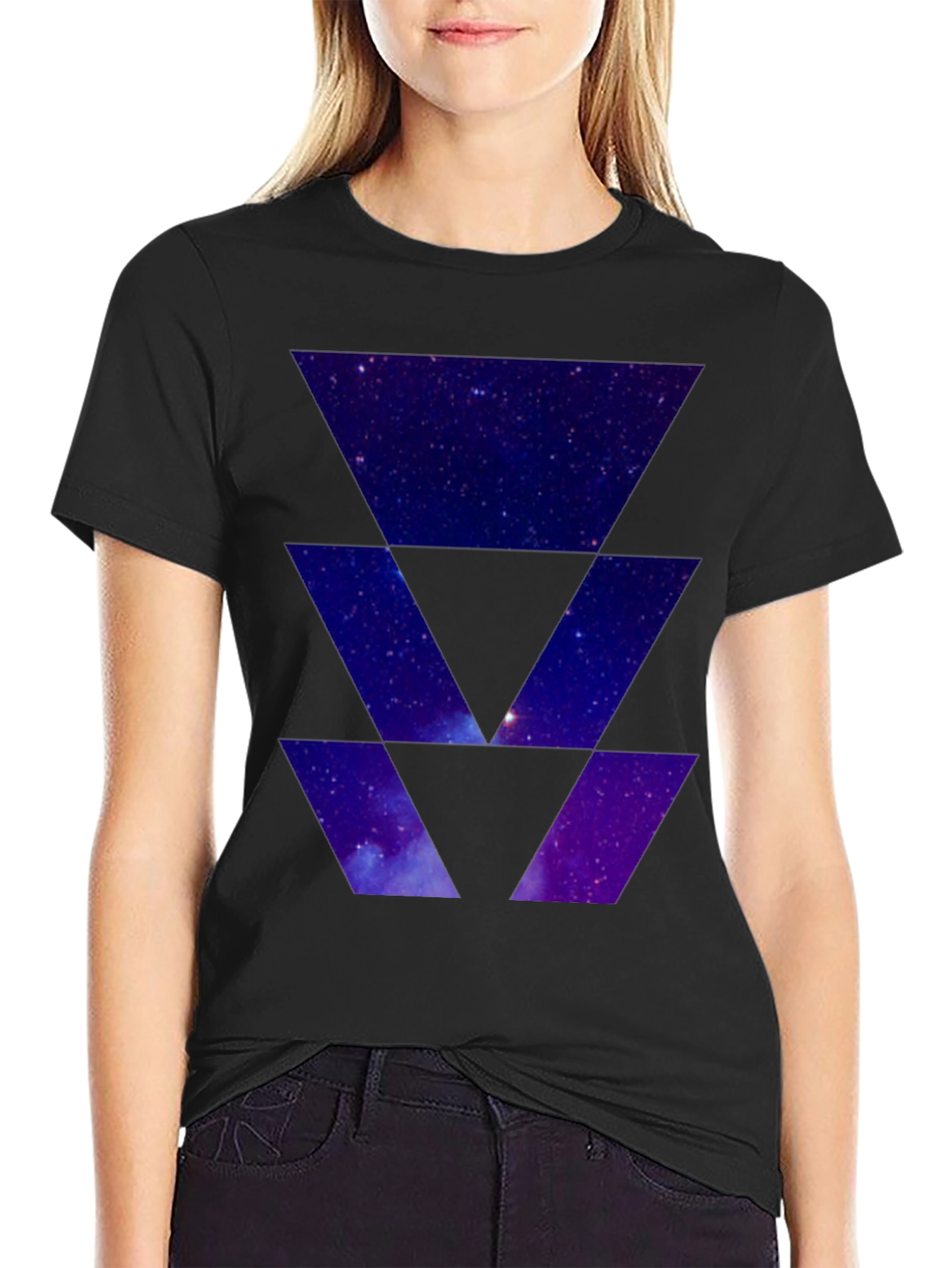 Galaxy Triangles Graphic Black T-Shirt