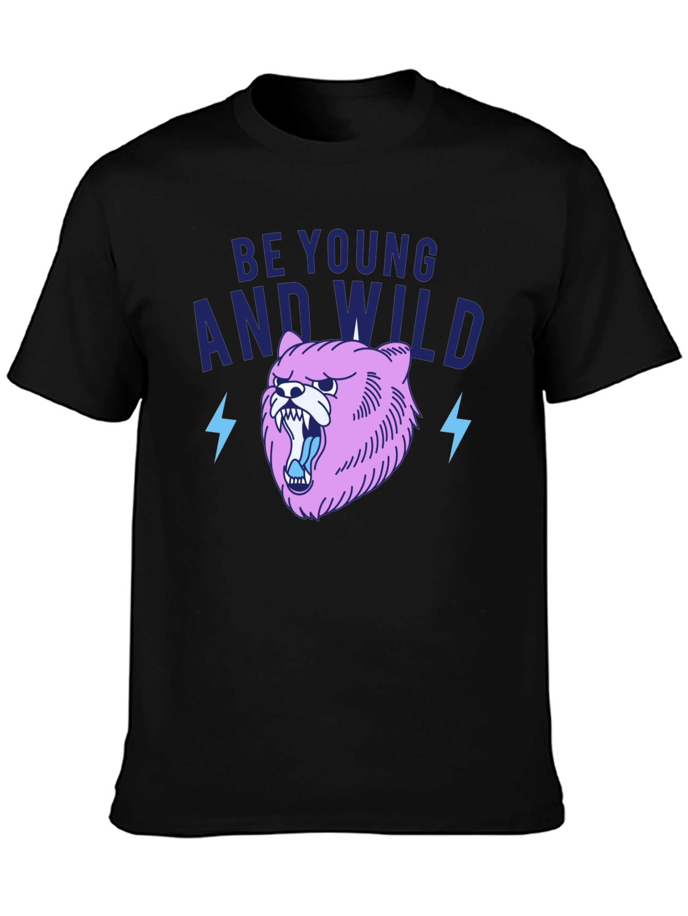 Be Young And Wild Black T-Shirt with Bear Graphic
