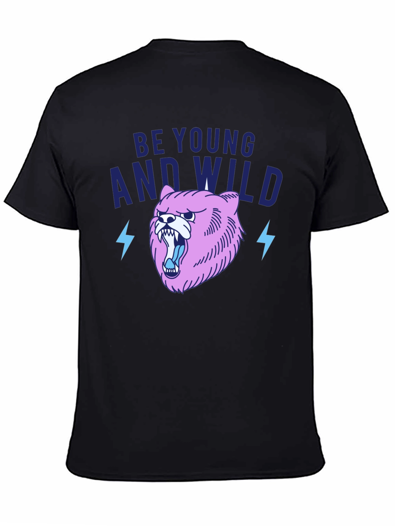 Be Young And Wild Black T-Shirt with Bear Graphic