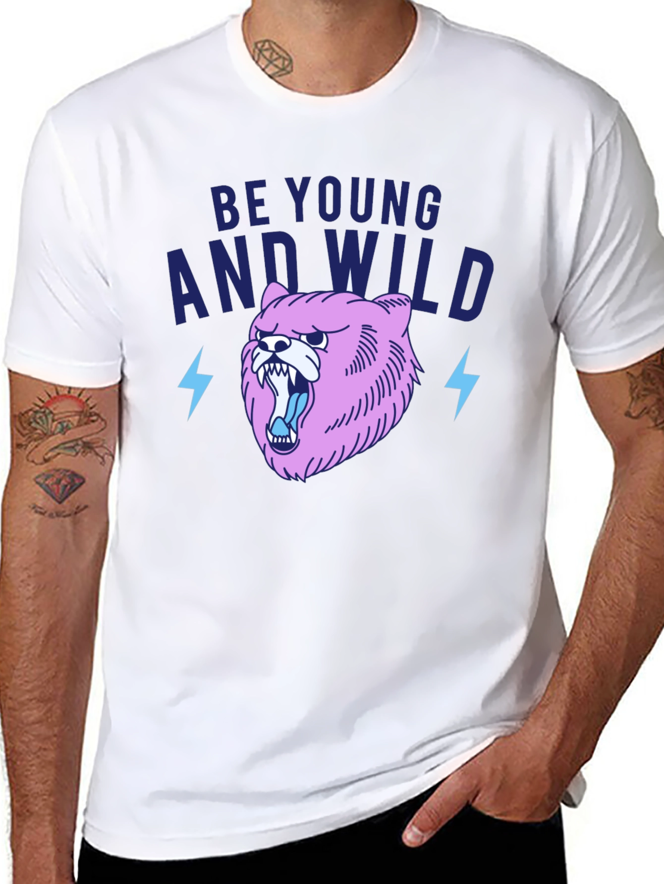 Be Young And Wild Black T-Shirt with Bear Graphic
