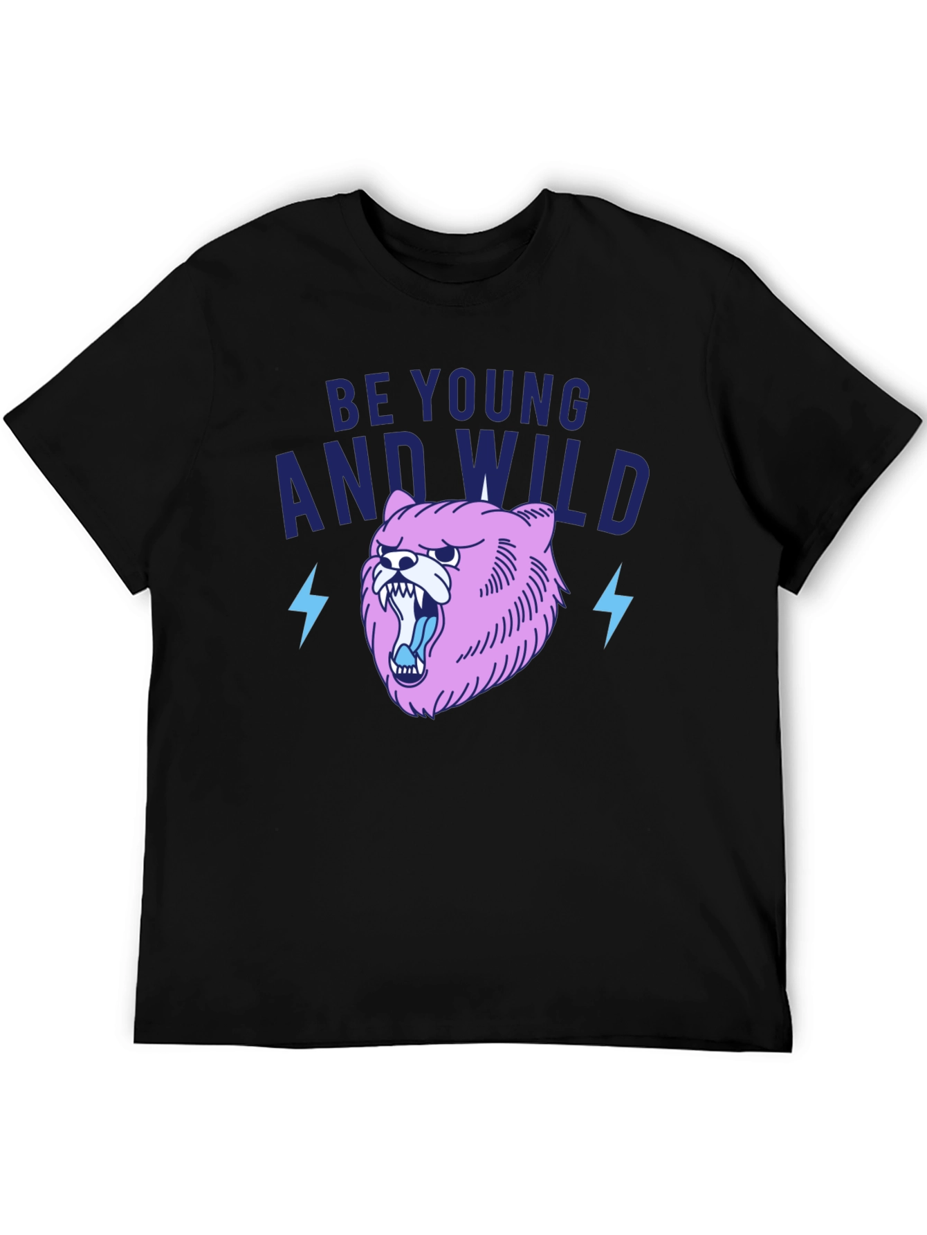 Be Young And Wild Black T-Shirt with Bear Graphic
