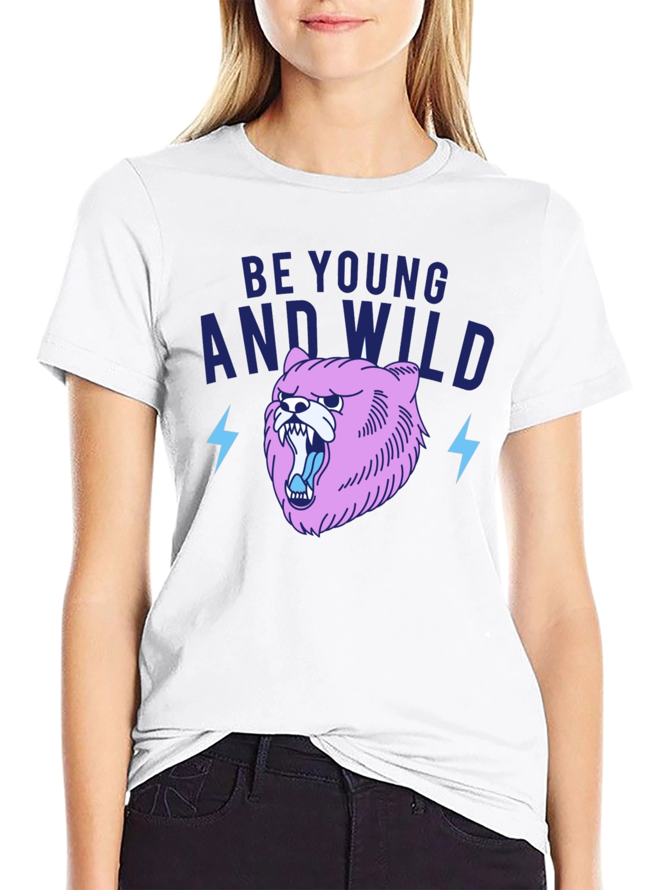 Be Young And Wild Black T-Shirt with Bear Graphic