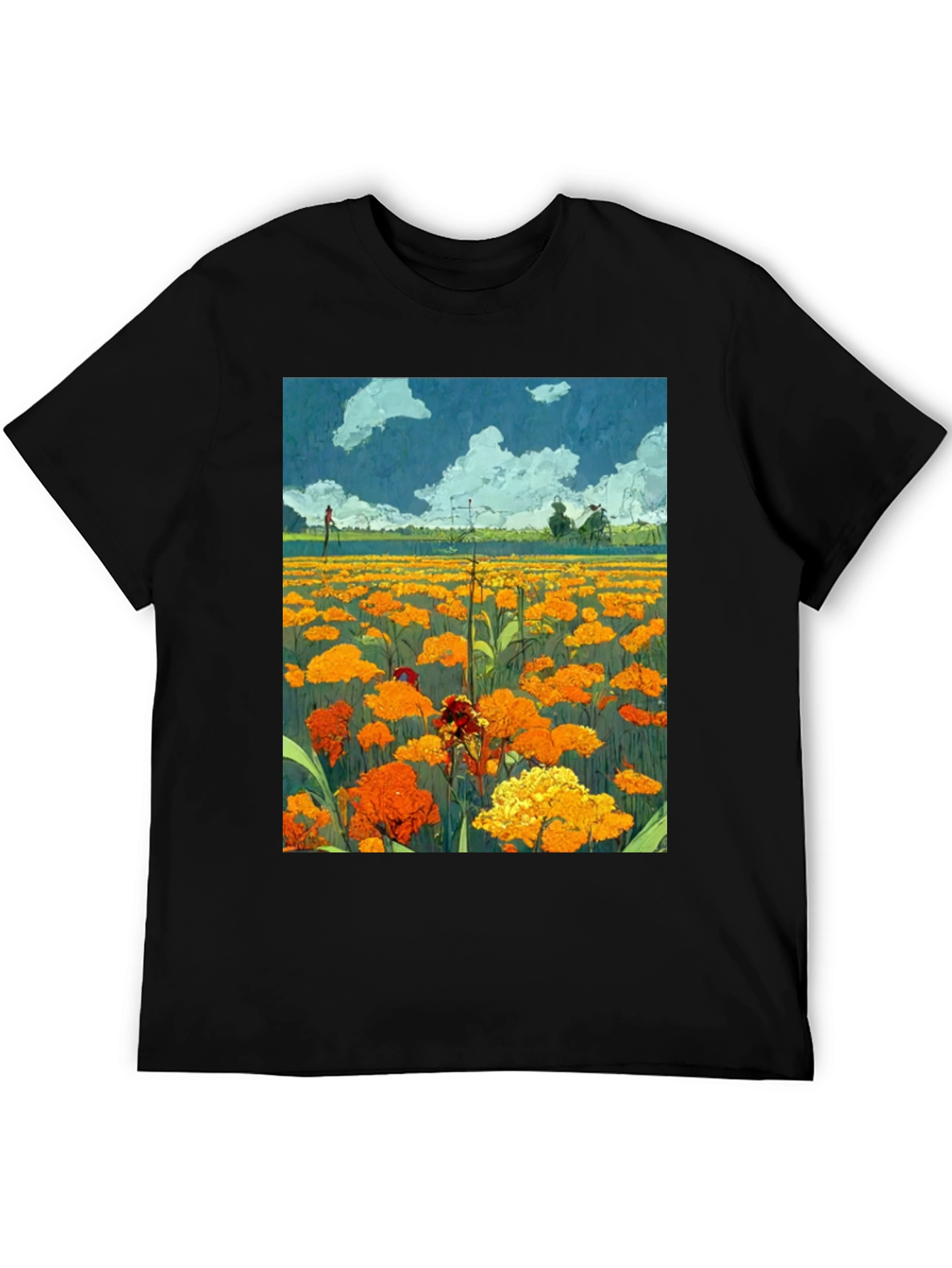 Floral Field Print Black T-Shirt
