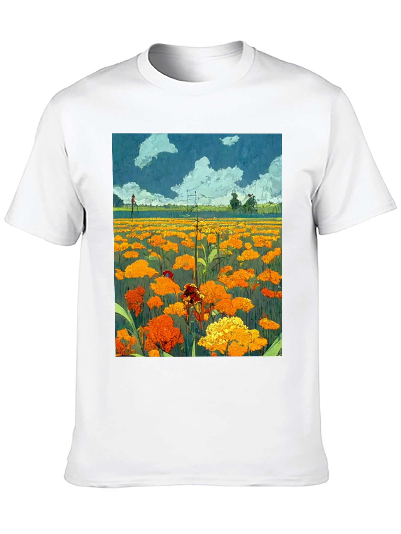 Floral Field Print Black T-Shirt