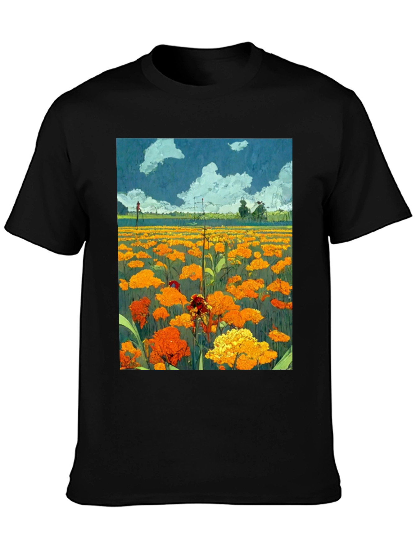 Floral Field Print Black T-Shirt