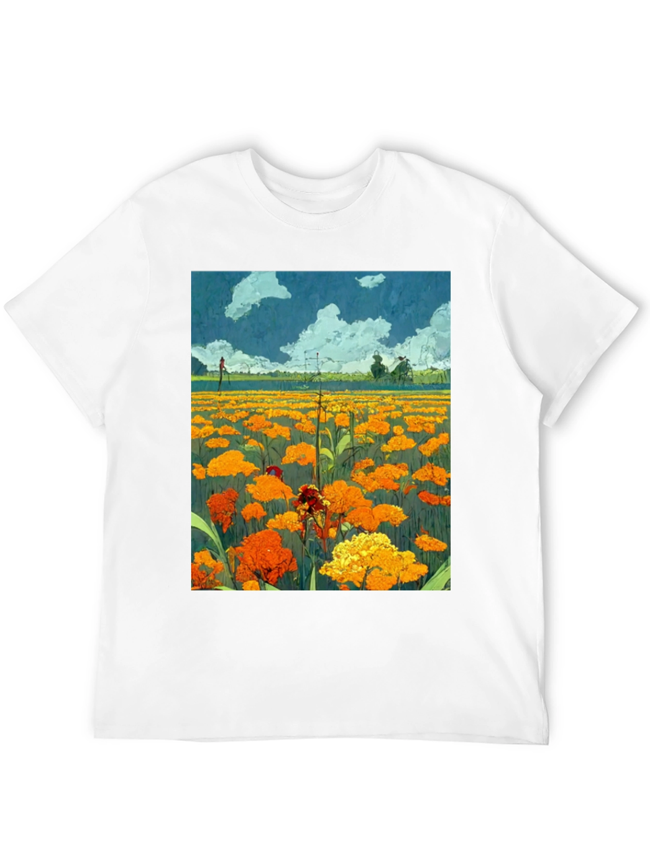 Floral Field Print Black T-Shirt