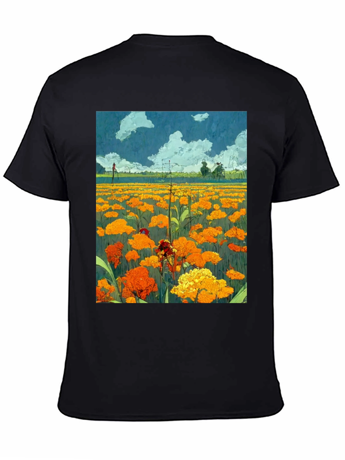 Floral Field Print Black T-Shirt