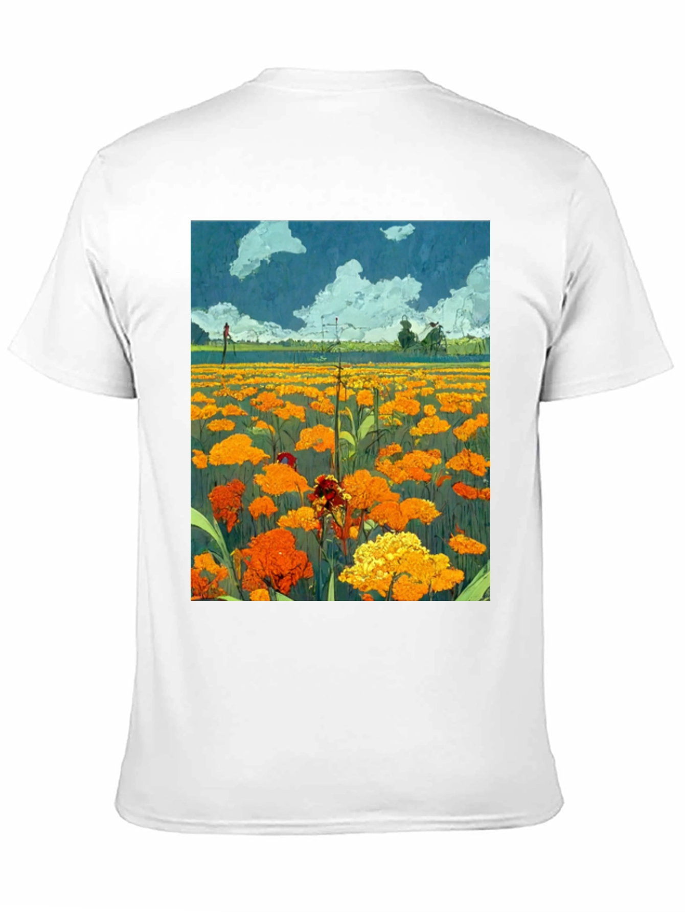 Floral Field Print Black T-Shirt