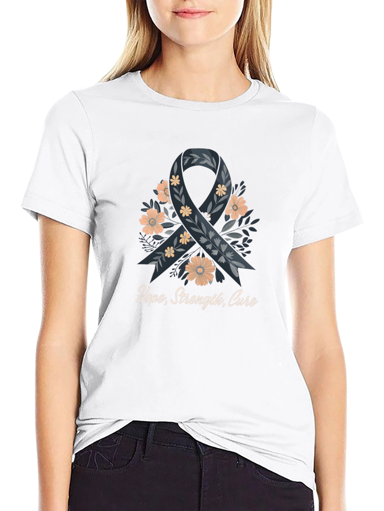 Hope Strength Cure T-Shirt Ribbon Floral