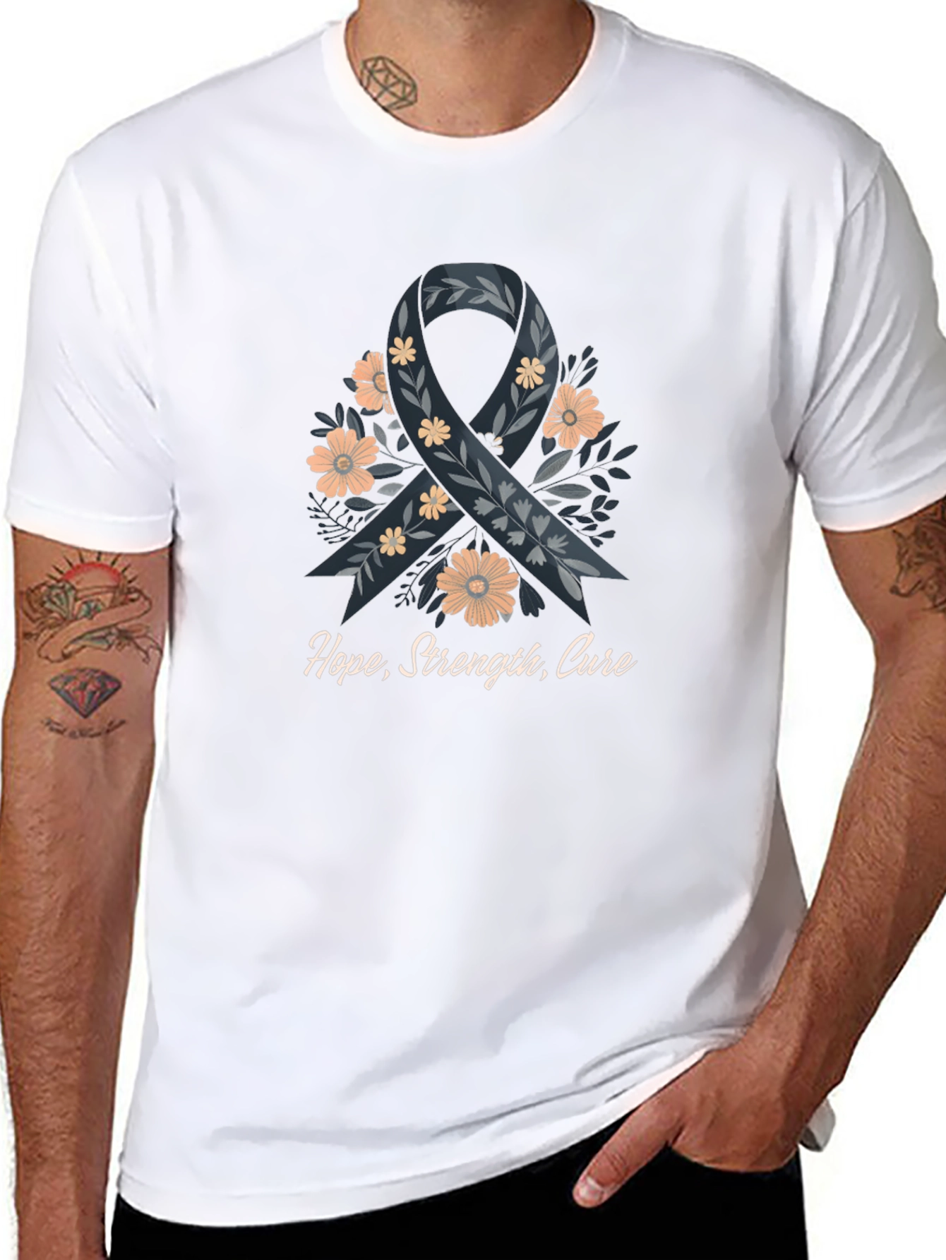 Hope Strength Cure T-Shirt Ribbon Floral