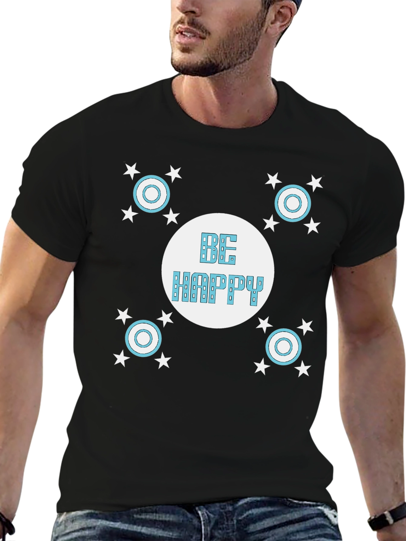 Be Happy Black Graphic T-Shirt