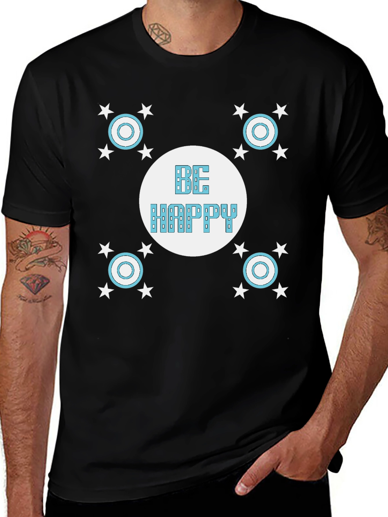 Be Happy Black Graphic T-Shirt
