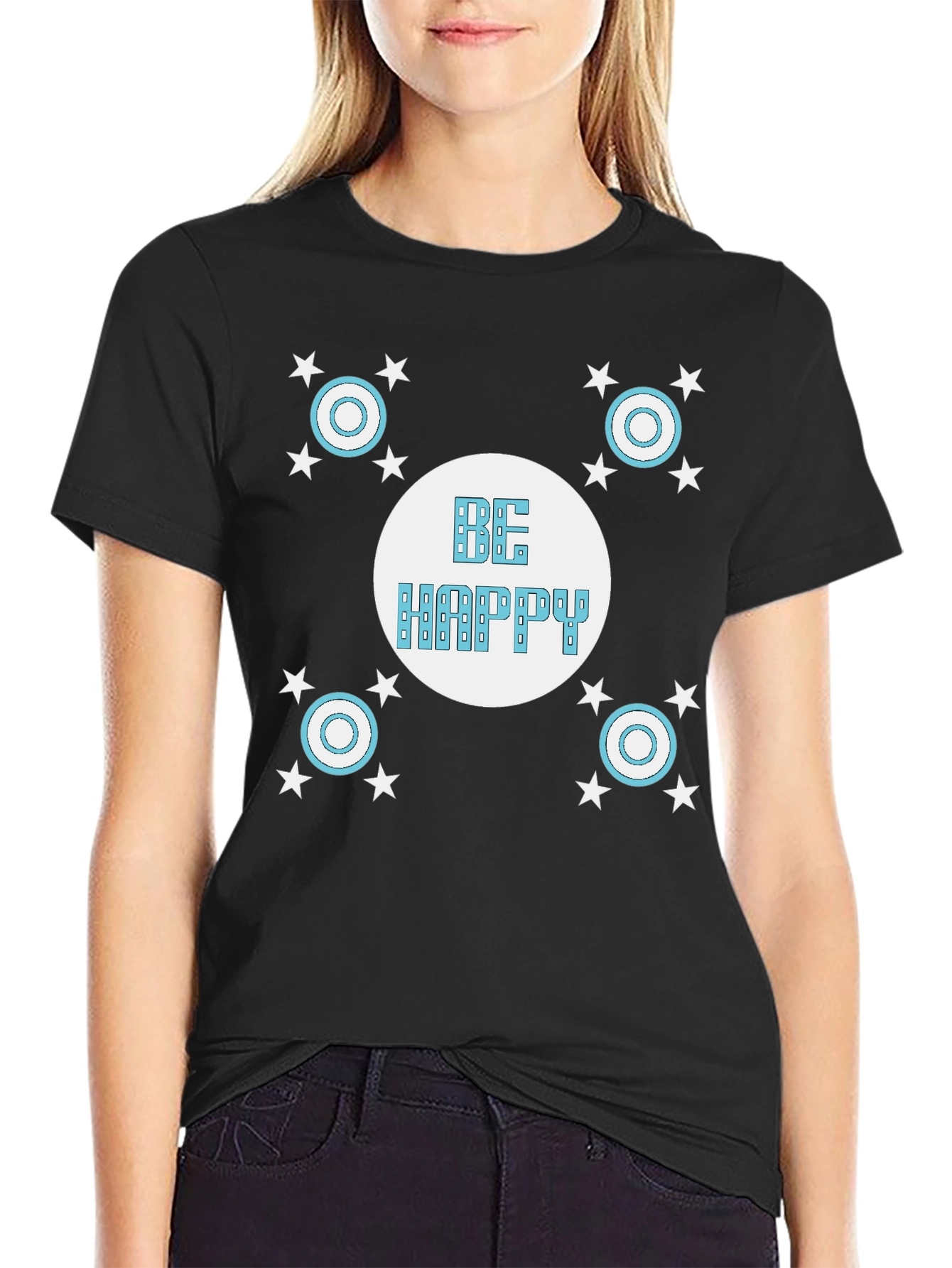 Be Happy Black Graphic T-Shirt