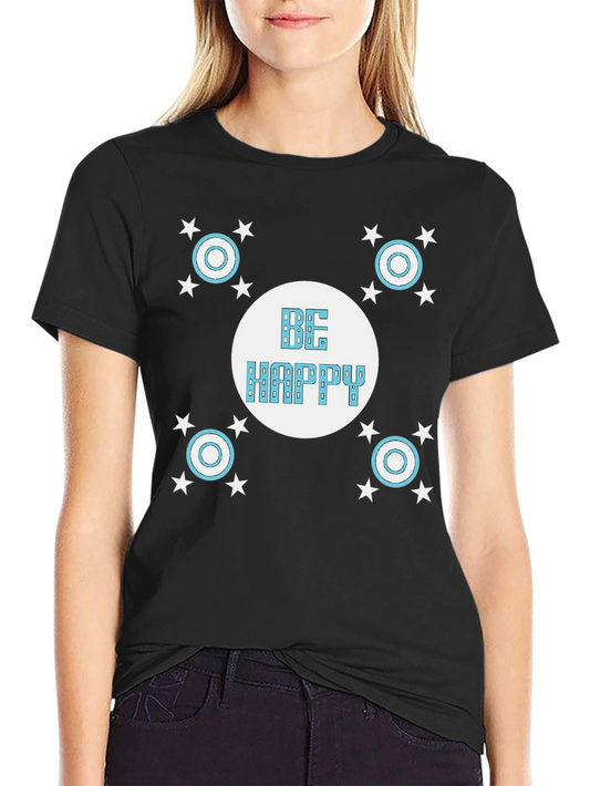 Be Happy Black Graphic T-Shirt