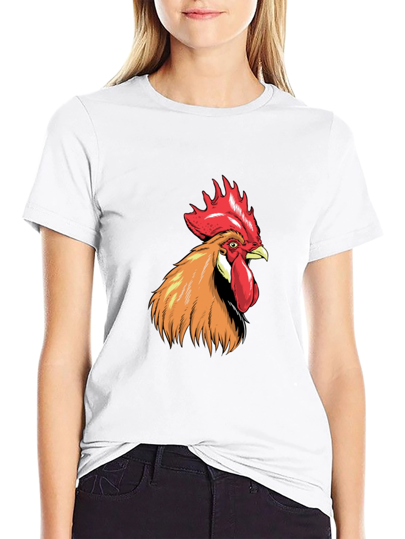 Rooster Graphic Tee - Bold Black Cotton T-Shirt