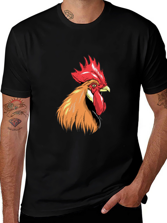 Rooster Graphic Tee - Bold Black Cotton T-Shirt