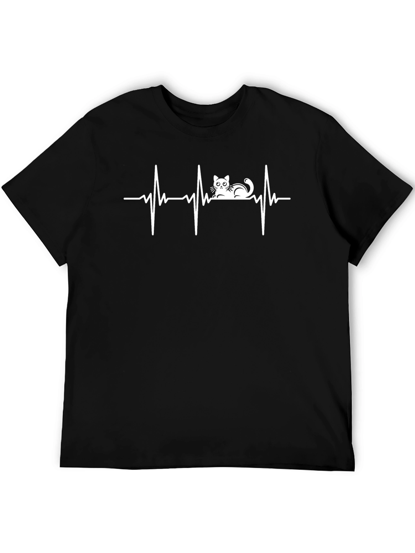 Cat Heartbeat T-Shirt - Black Cotton Tee