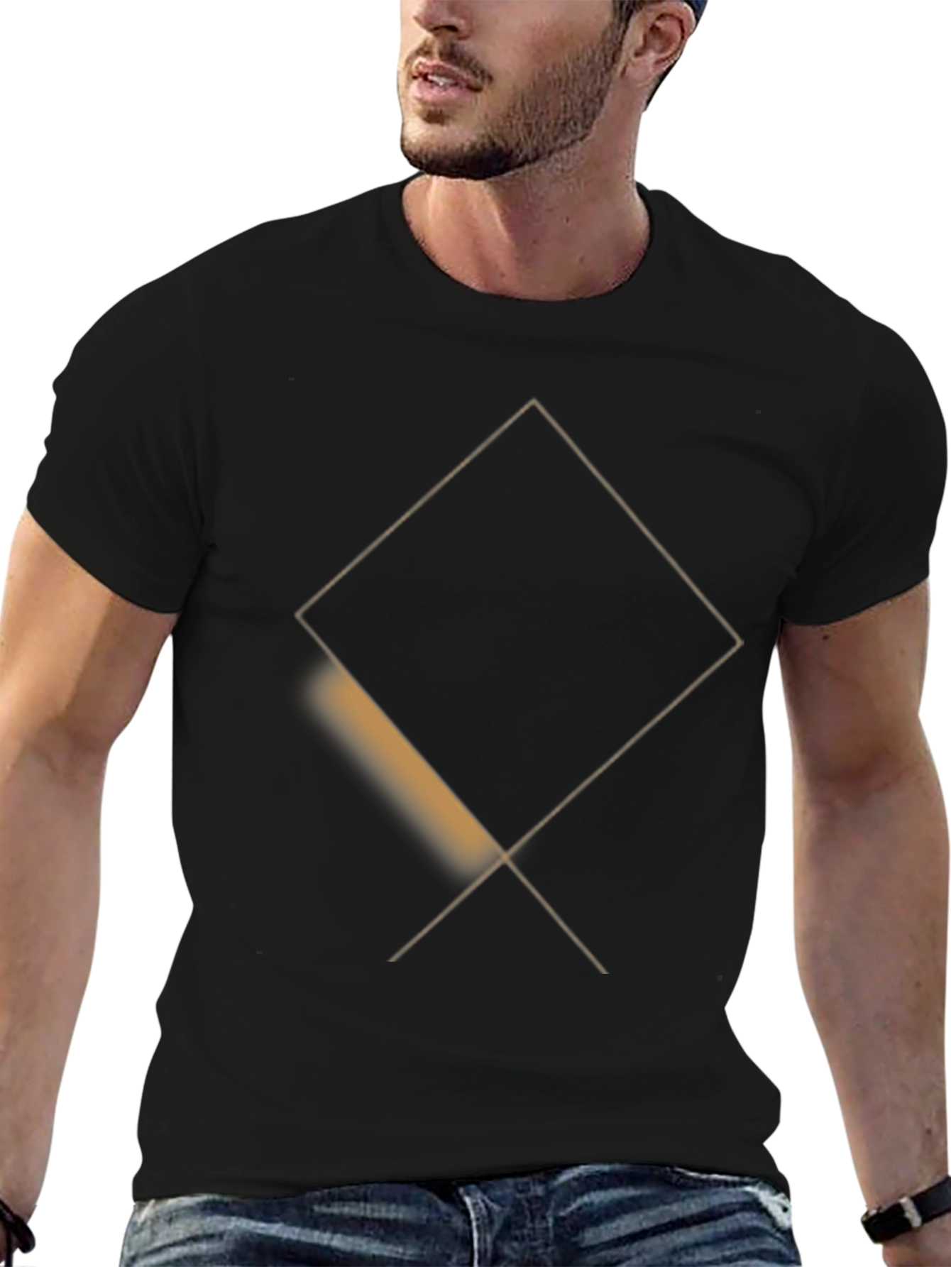 Mens Black T-Shirt with Geometric Square Design