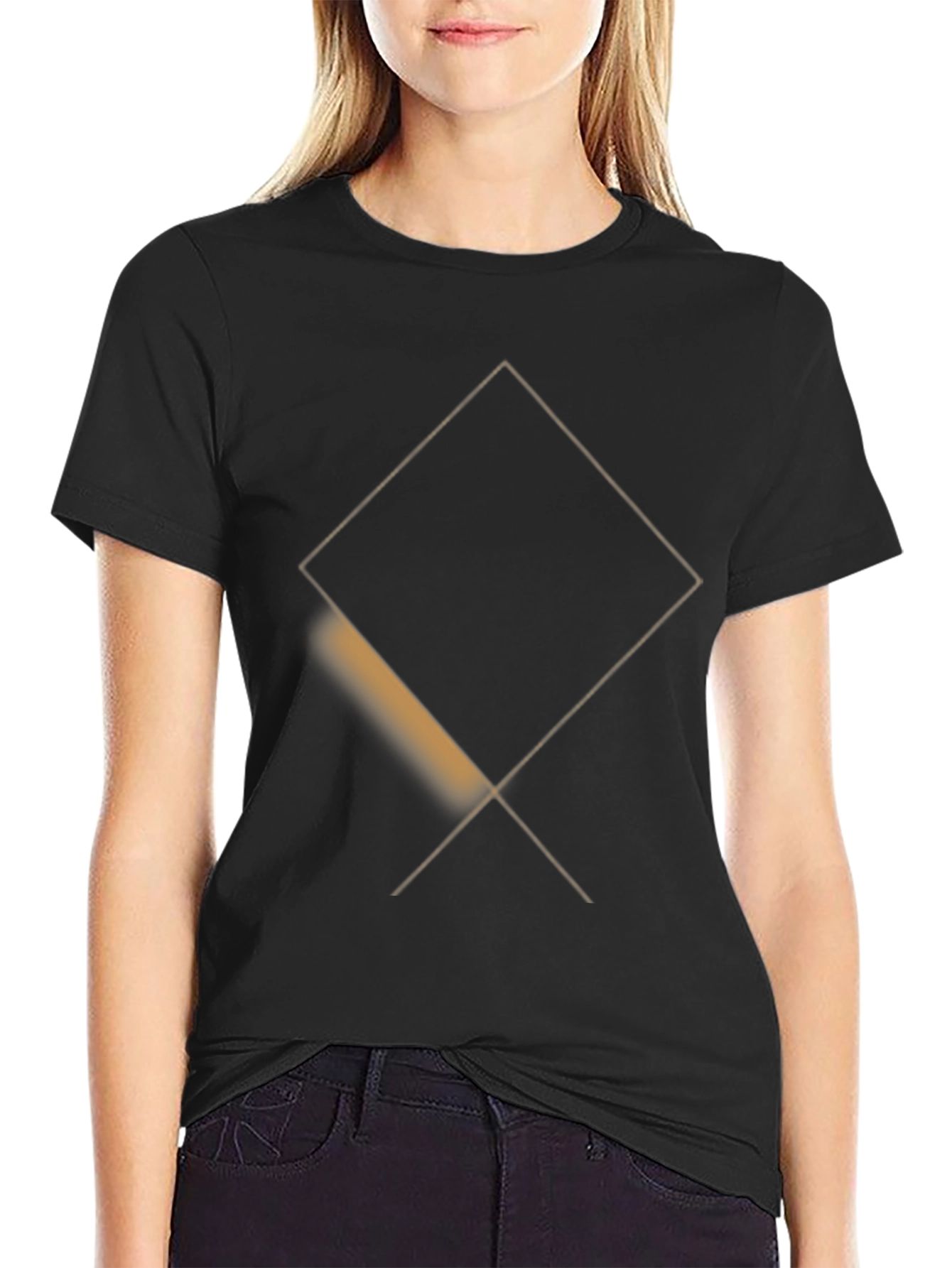 Mens Black T-Shirt with Geometric Square Design