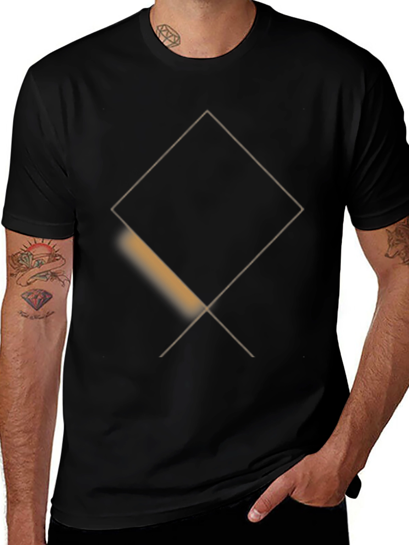Mens Black T-Shirt with Geometric Square Design