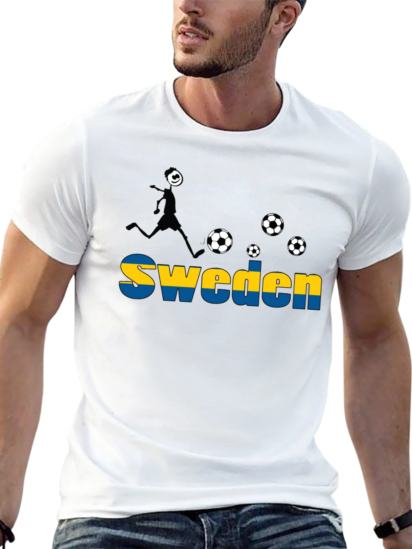 Sweden Soccer T-Shirt - Black Graphic Tee