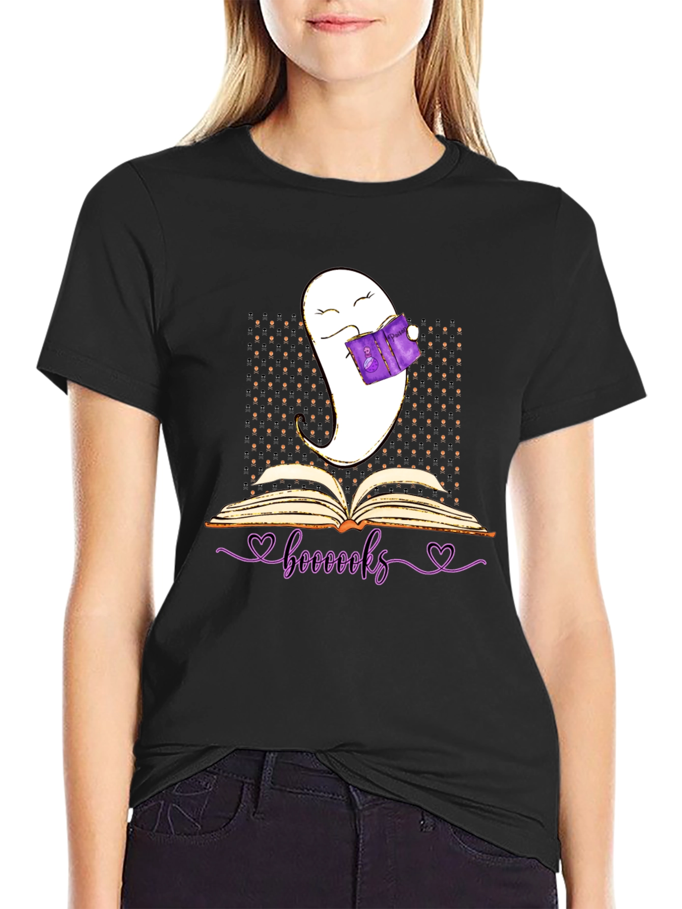 Booooks Ghost Reading T-Shirt Halloween Book Lover Tee