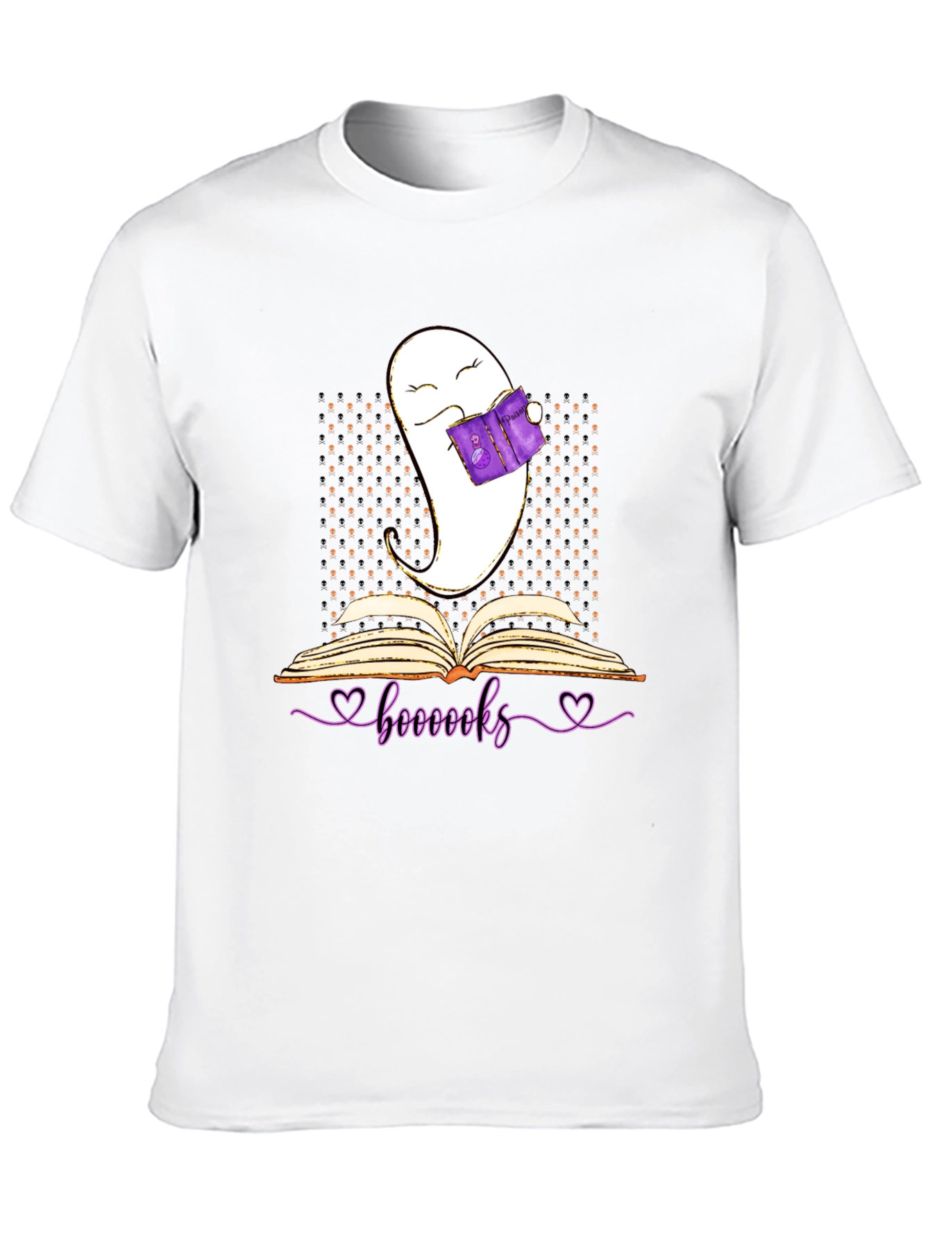 Booooks Ghost Reading T-Shirt Halloween Book Lover Tee