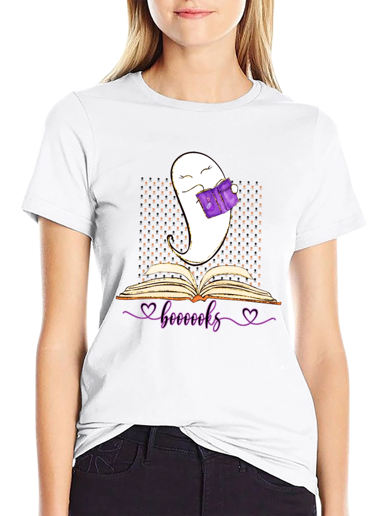 Booooks Ghost Reading T-Shirt Halloween Book Lover Tee
