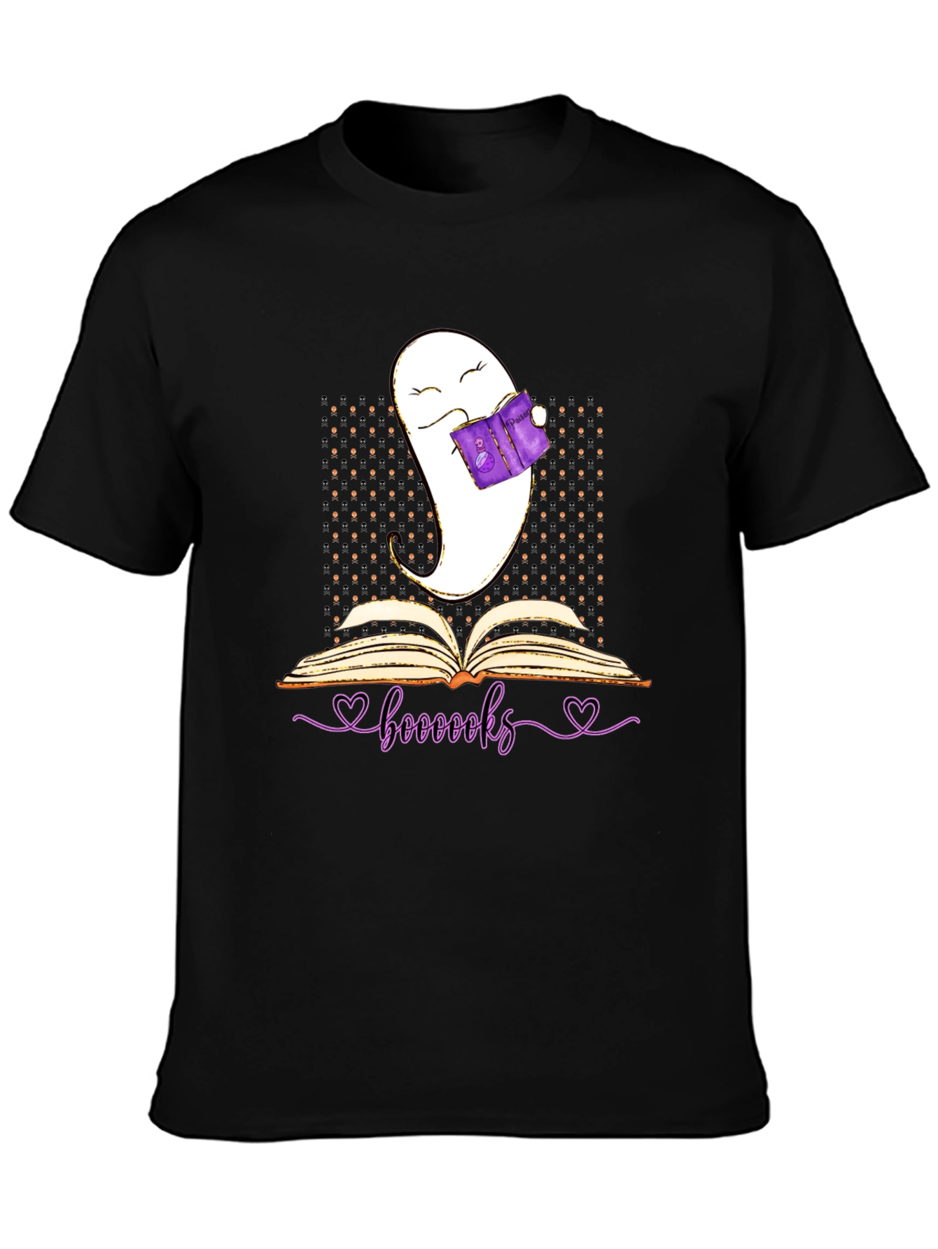 Booooks Ghost Reading T-Shirt Halloween Book Lover Tee