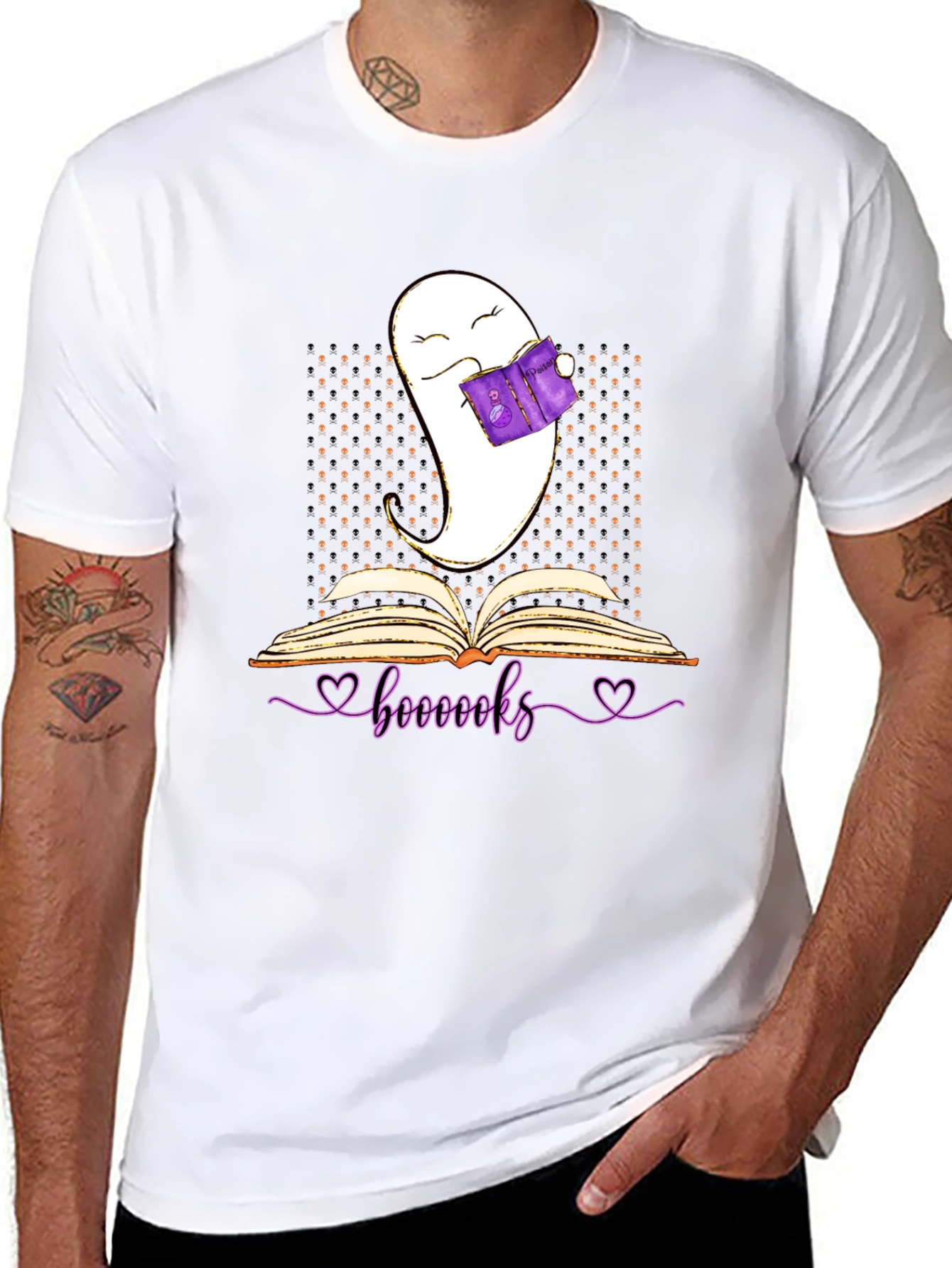 Booooks Ghost Reading T-Shirt Halloween Book Lover Tee