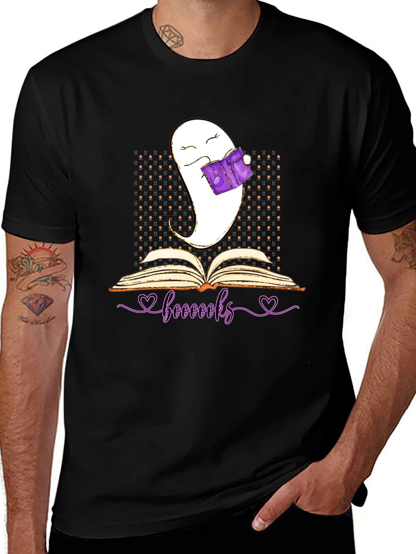 Booooks Ghost Reading T-Shirt Halloween Book Lover Tee