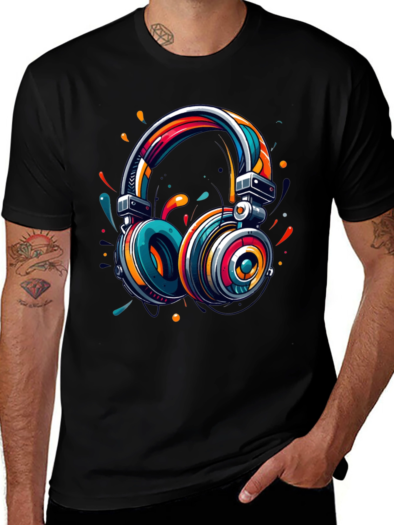 Vibrant Headphones Graphic T-Shirt