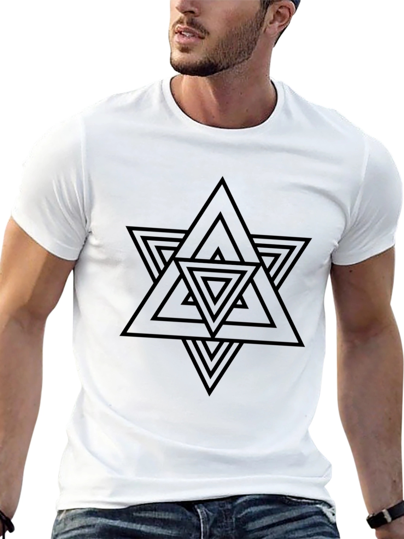Geometric Triangle Star Graphic Black T-Shirt