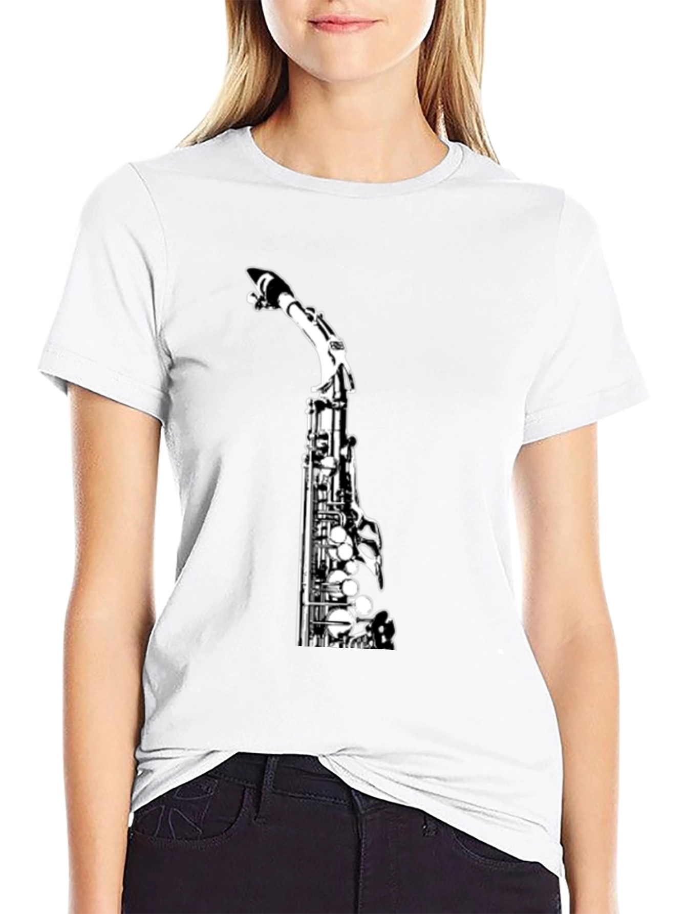 Saxophone Graphic Print Black Tee