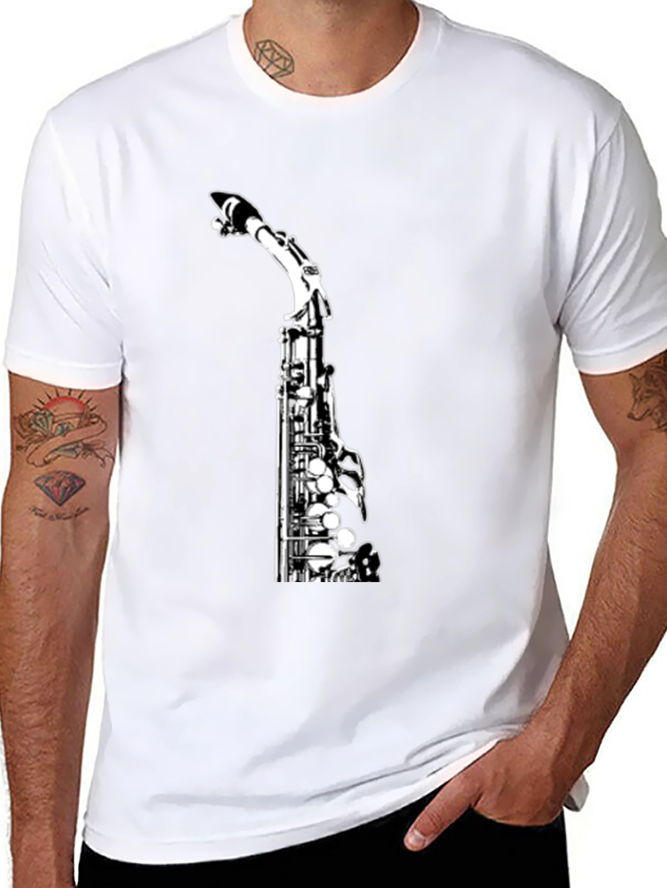 Saxophone Graphic Print Black Tee