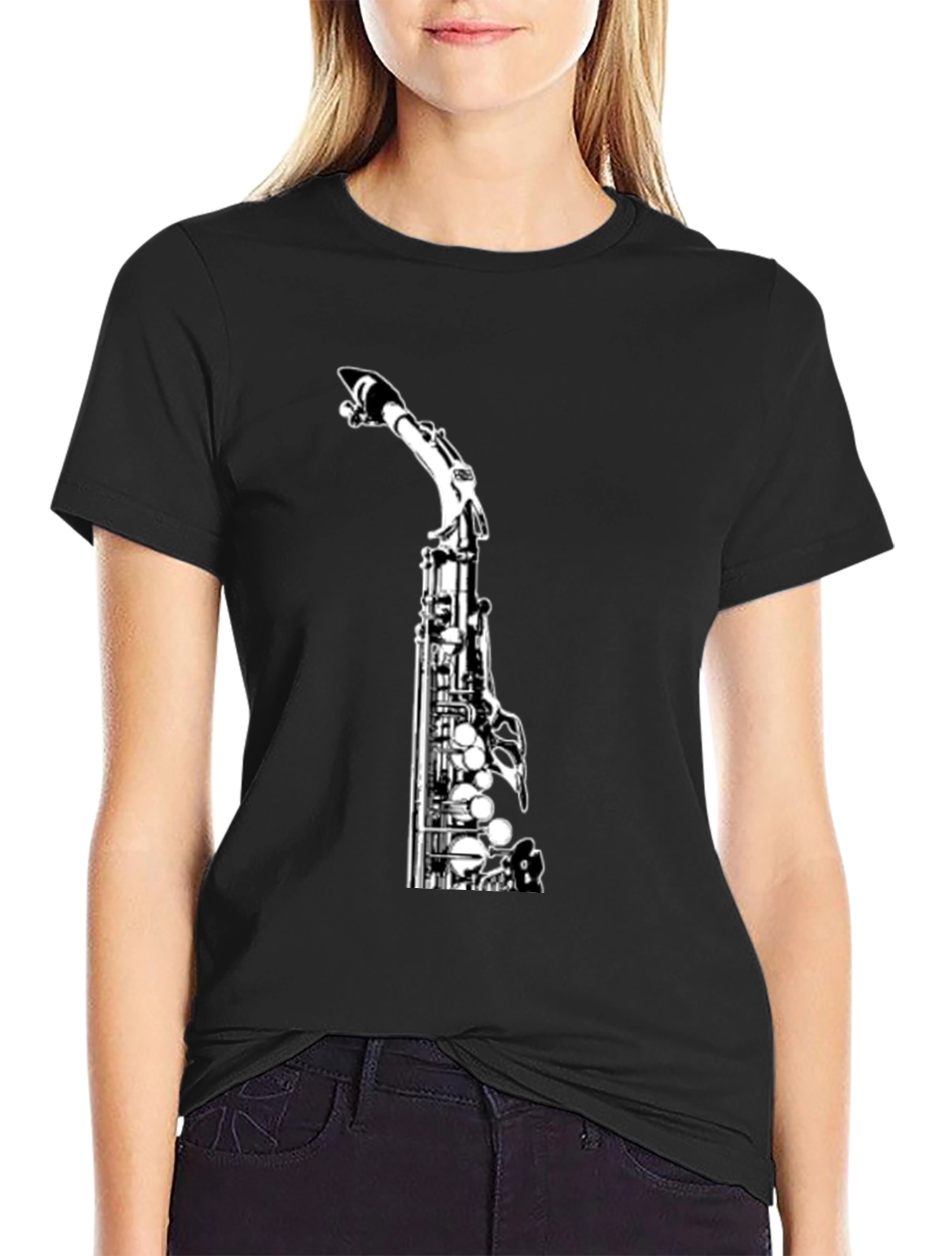 Saxophone Graphic Print Black Tee