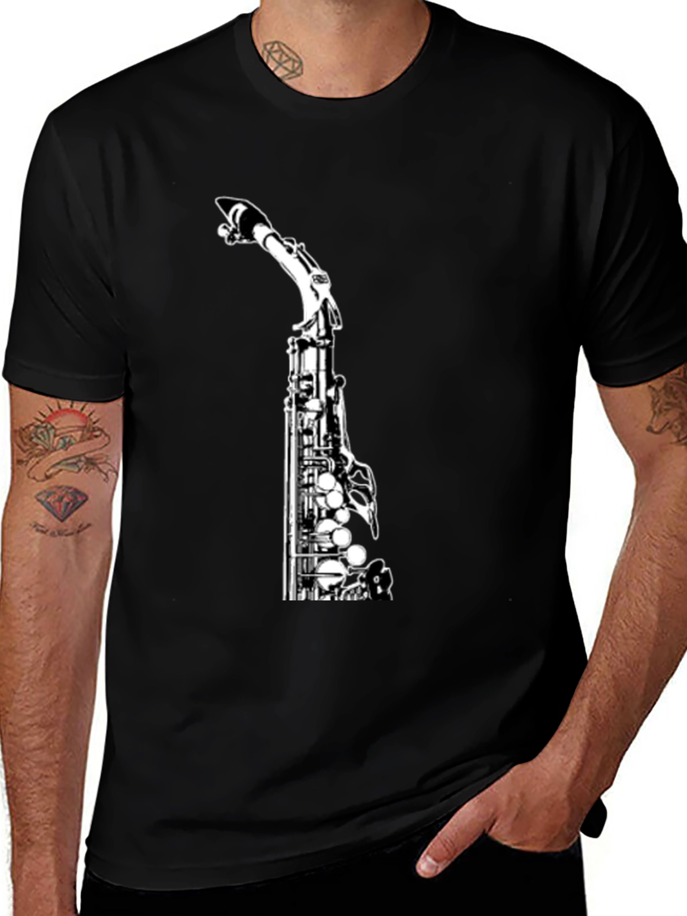 Saxophone Graphic Print Black Tee