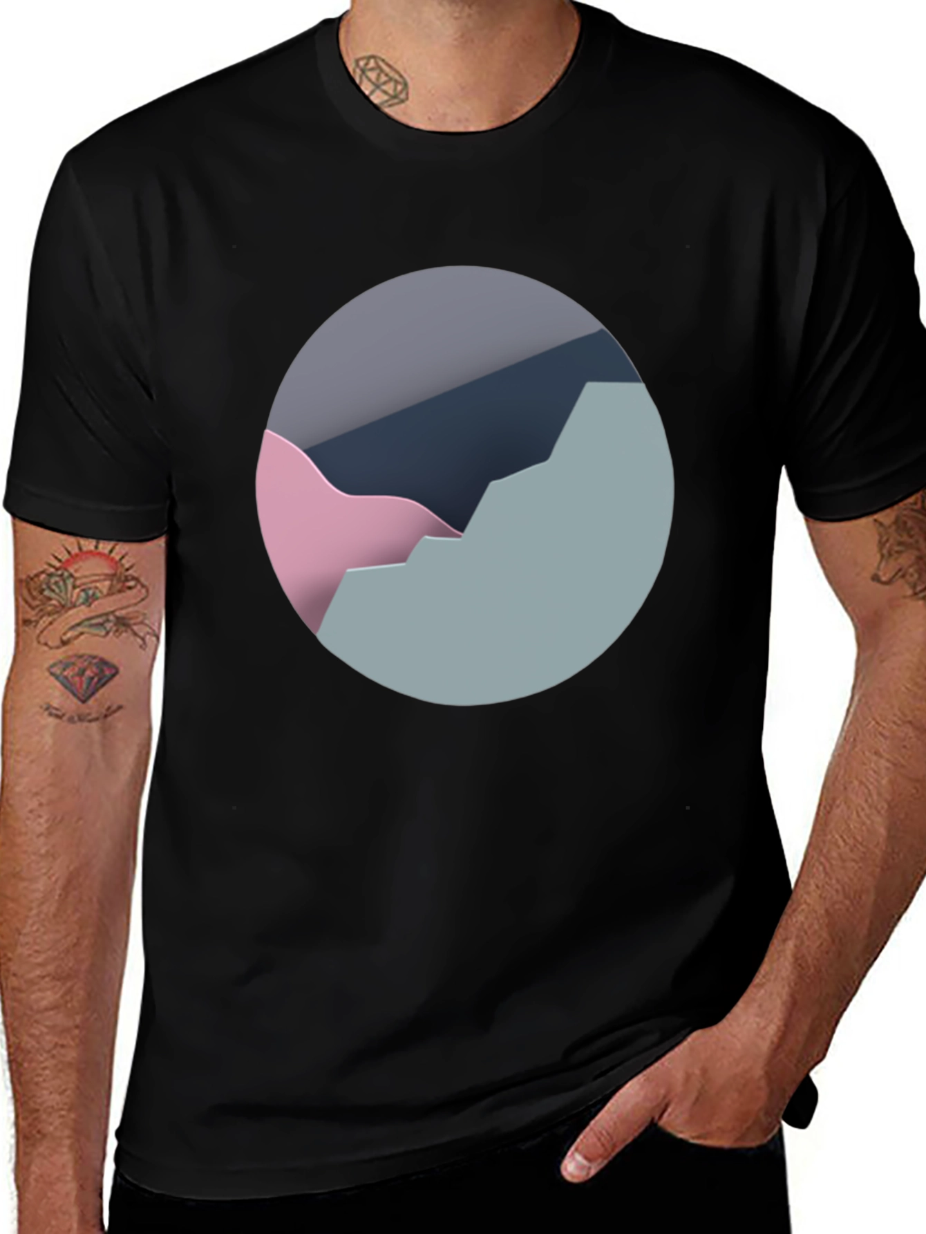 Abstract Mountain Graphic Tee - Modern Black T-Shirt
