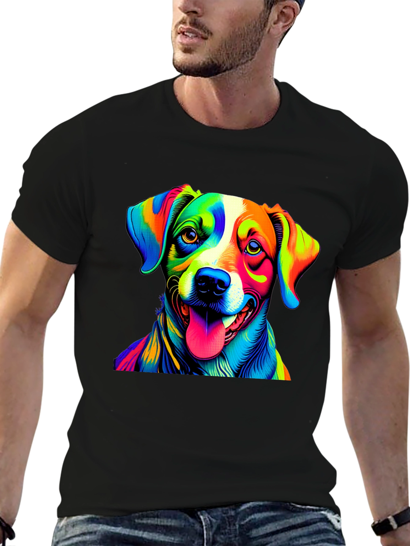 Dog Pop Art Graphic Tee - Mens Black T-Shirt